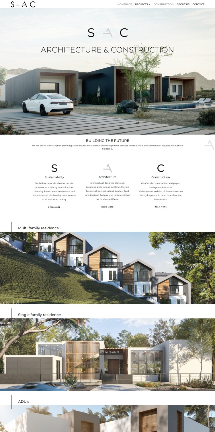 Dizajn web stranice za arhitekta - slika ekrana naslovne stranice
